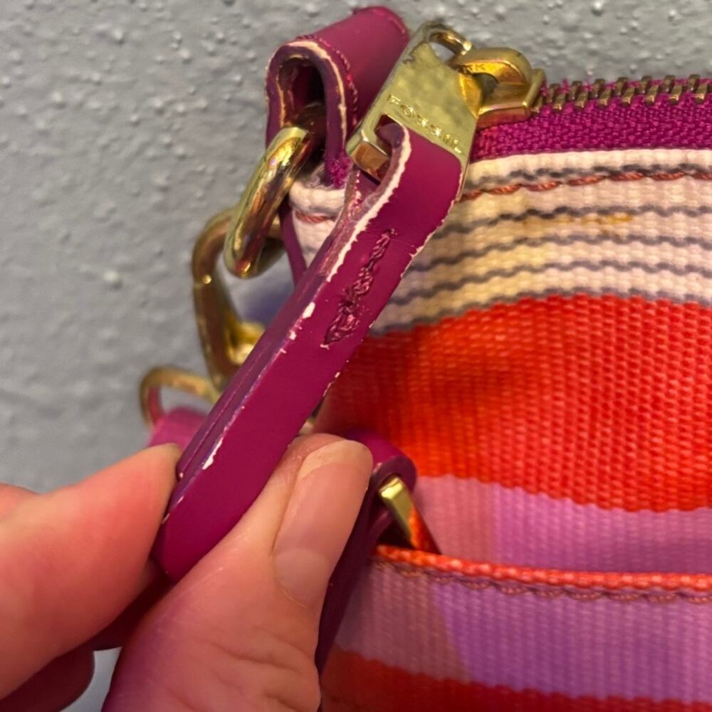 Fossil Key-Per Striped Canvas Crossbody Bag Pink Red Horizon Stripe Gold Snap - Picture 3 of 9